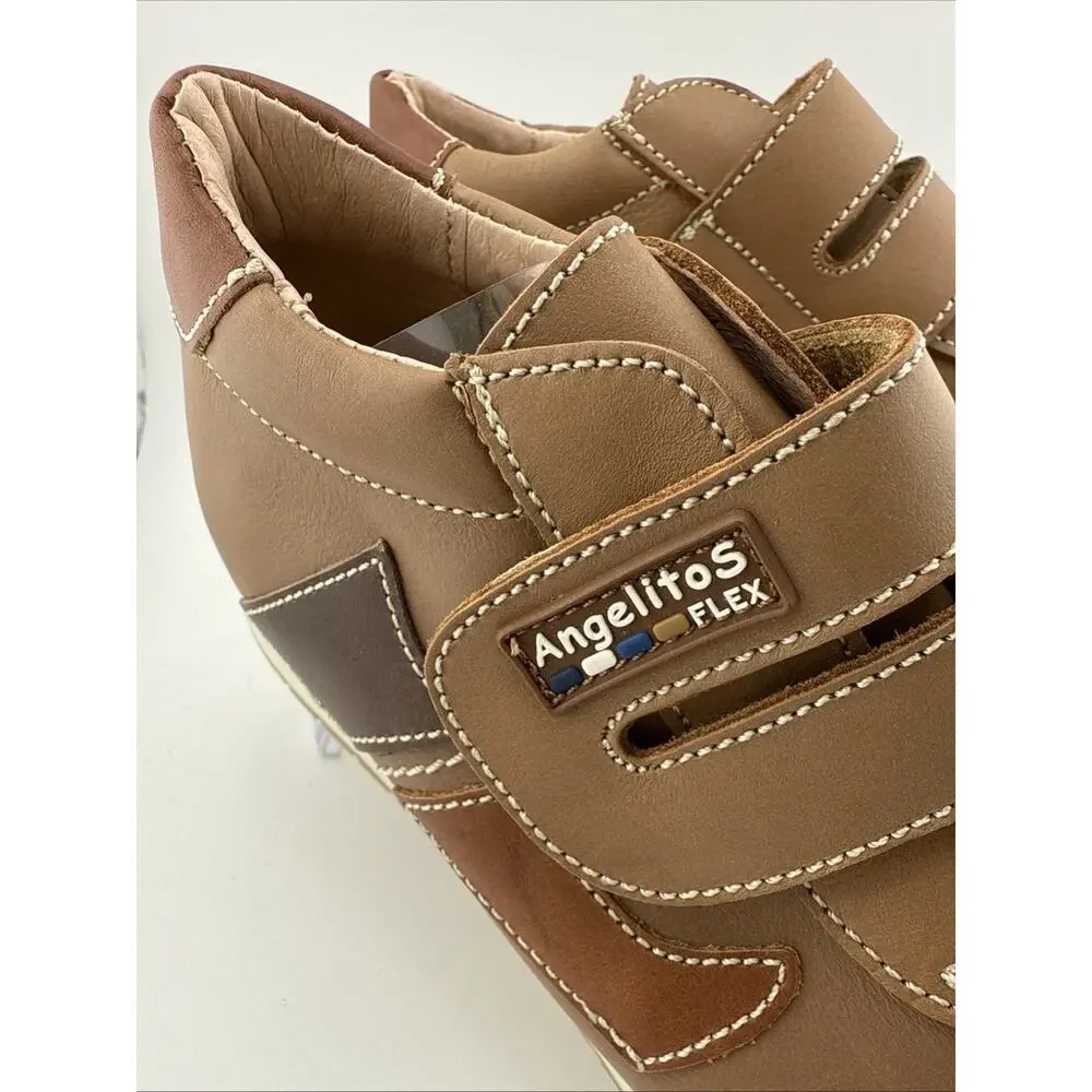 Angelito's Flex Boys Spanish Shoes Brown Leather Hook & Loop Size‎ 30 US 12 NEW